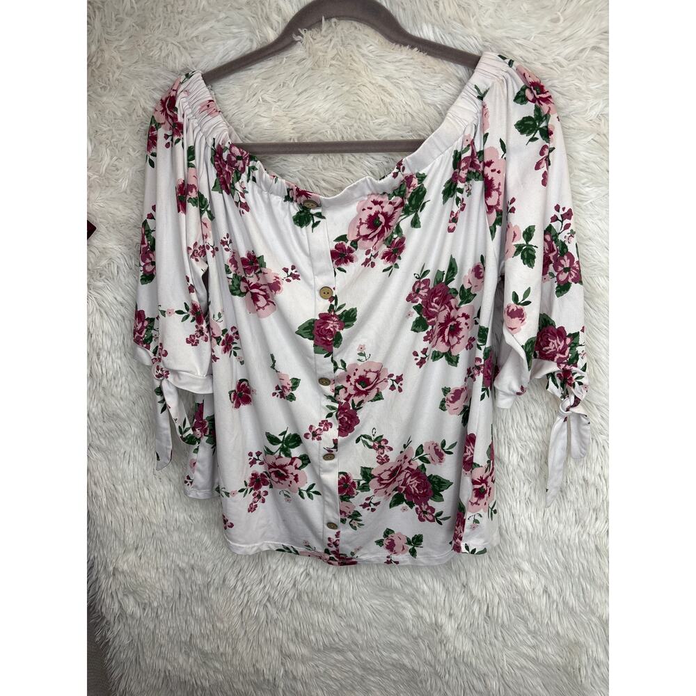 Jolie & Joy Women’s Off the Shoulder Floral Blouse Size 2X